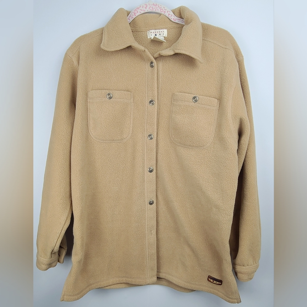 Vintage Weekend Zone Fleece Shacket Women’s Medium Tan Button Down Jacket Boho
